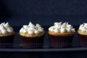 peach cupcakes with brown sugar frosting